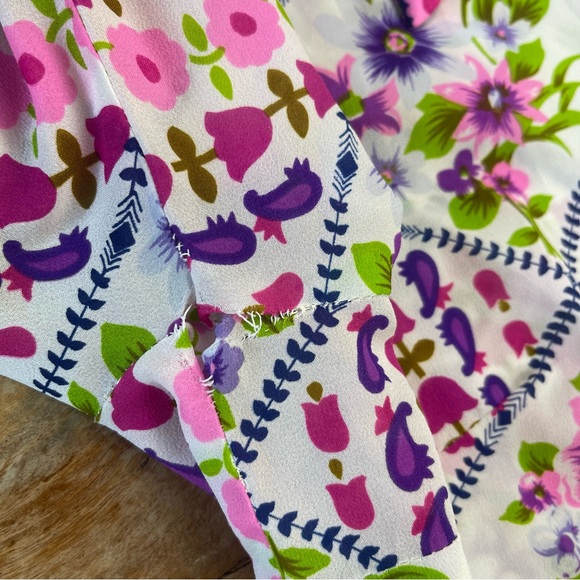 Vintage l 70s L Alex Colman Feminine Floral Silky Pointy Collar Disco Mod Blouse - Picture 12 of 16